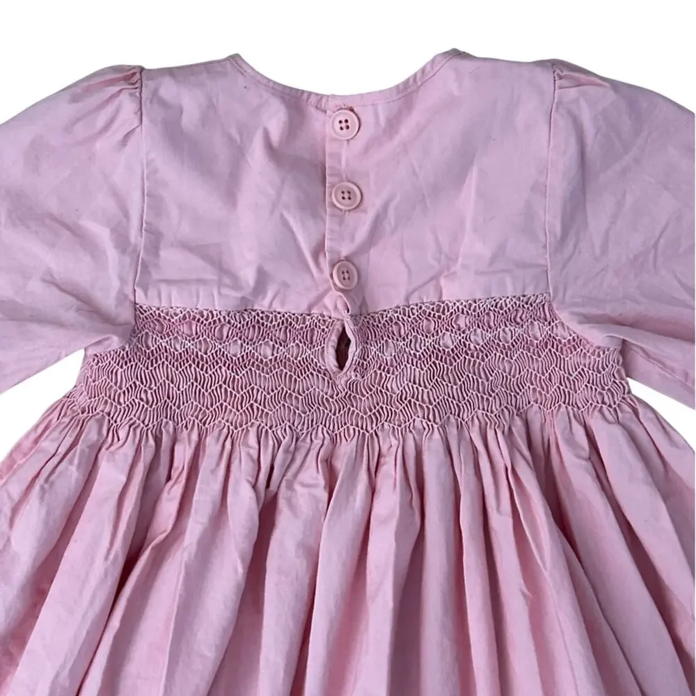 Dollcake pink long sleeve smocked girls faith dress floral rose sz 8 100% cotton